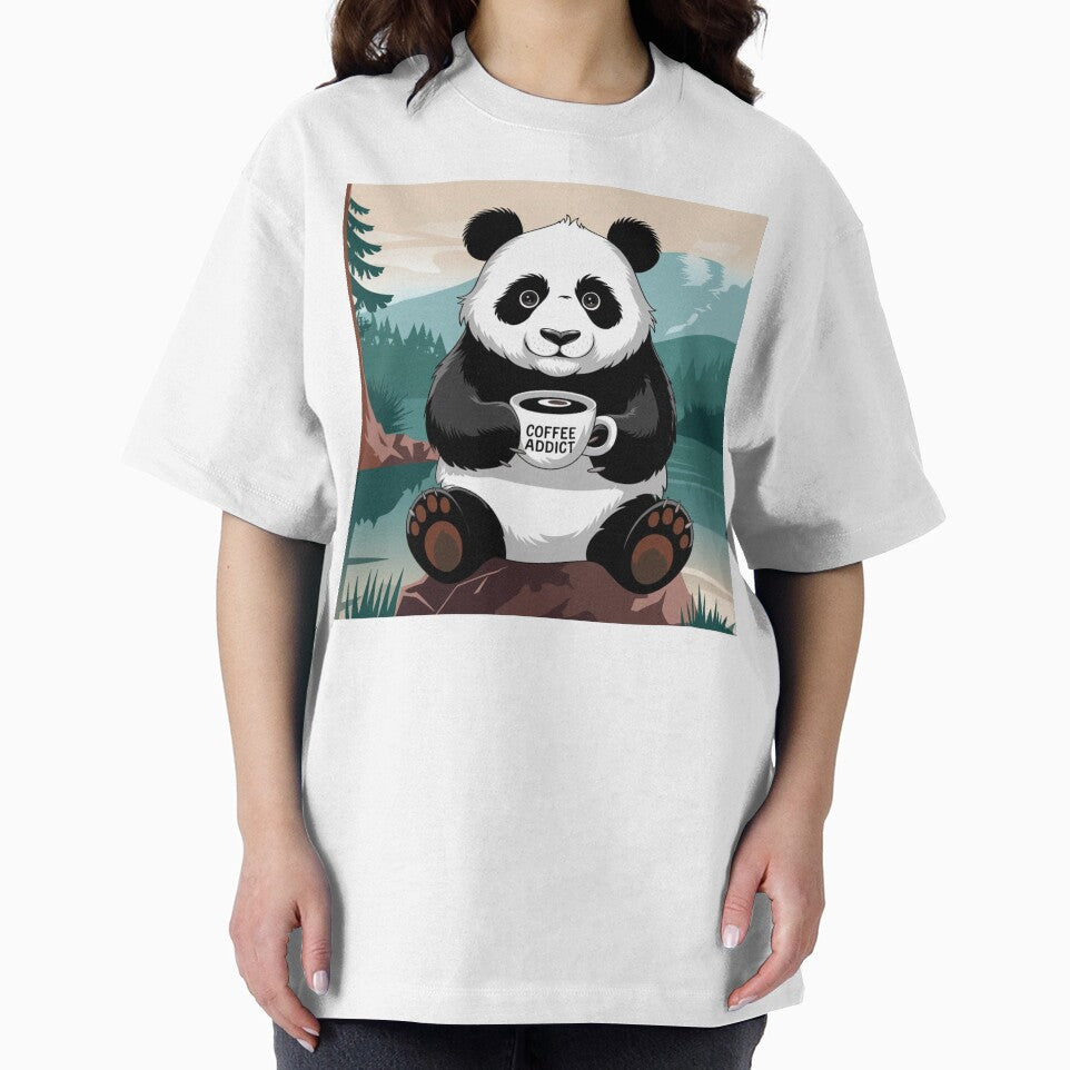 Panda Coffee Addict with Mug In it's hands and nature in the background. by ShirtLife1