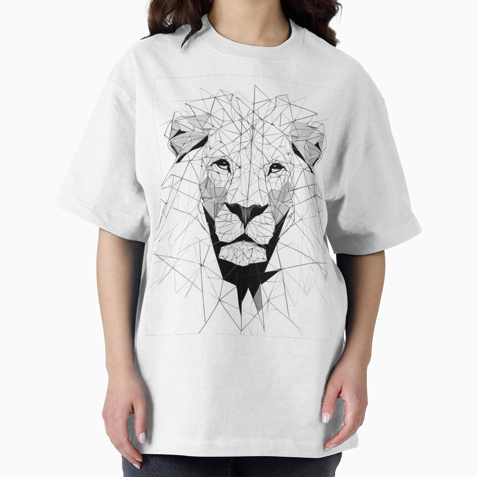 Geometric Lion Face Mirror Art | Minimalist Black and White by TypoArtPrints