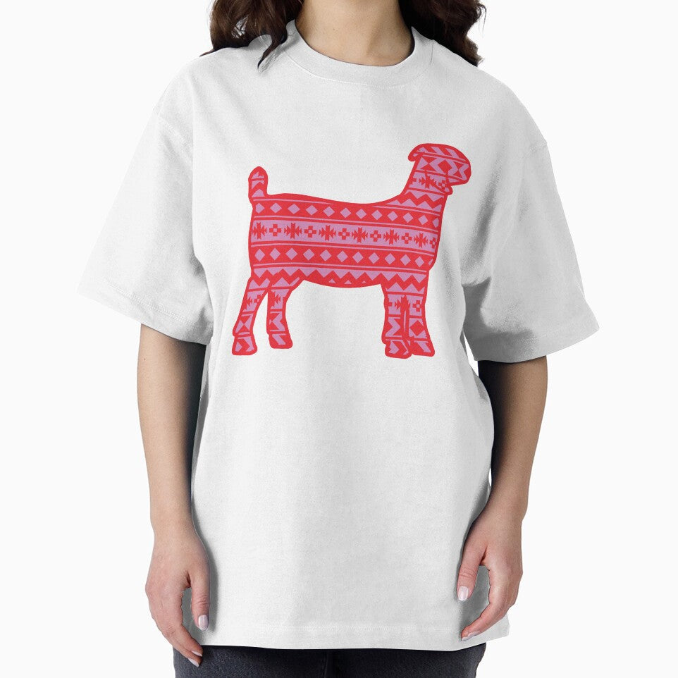 Boer Goat with Red & Pink Aztec Pattern by Sam Morrison