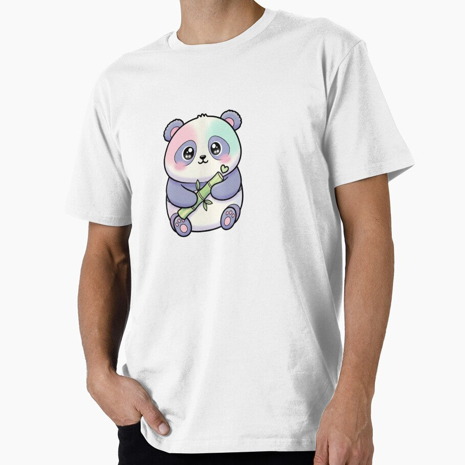 Cute Kawaii Panda Eating Bamboo Cartoon Animal Illustration by LavinyArt
