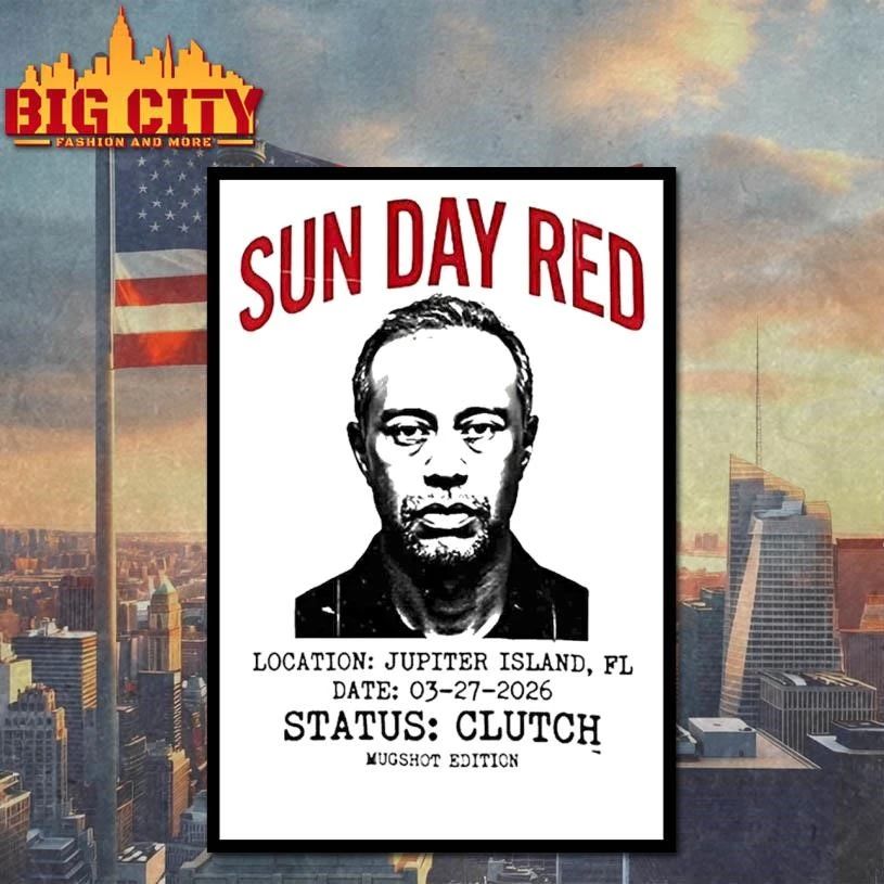 Tiger Woods Sun Day Red Iconic Mugshot Location Jupiter Island retro Shirt