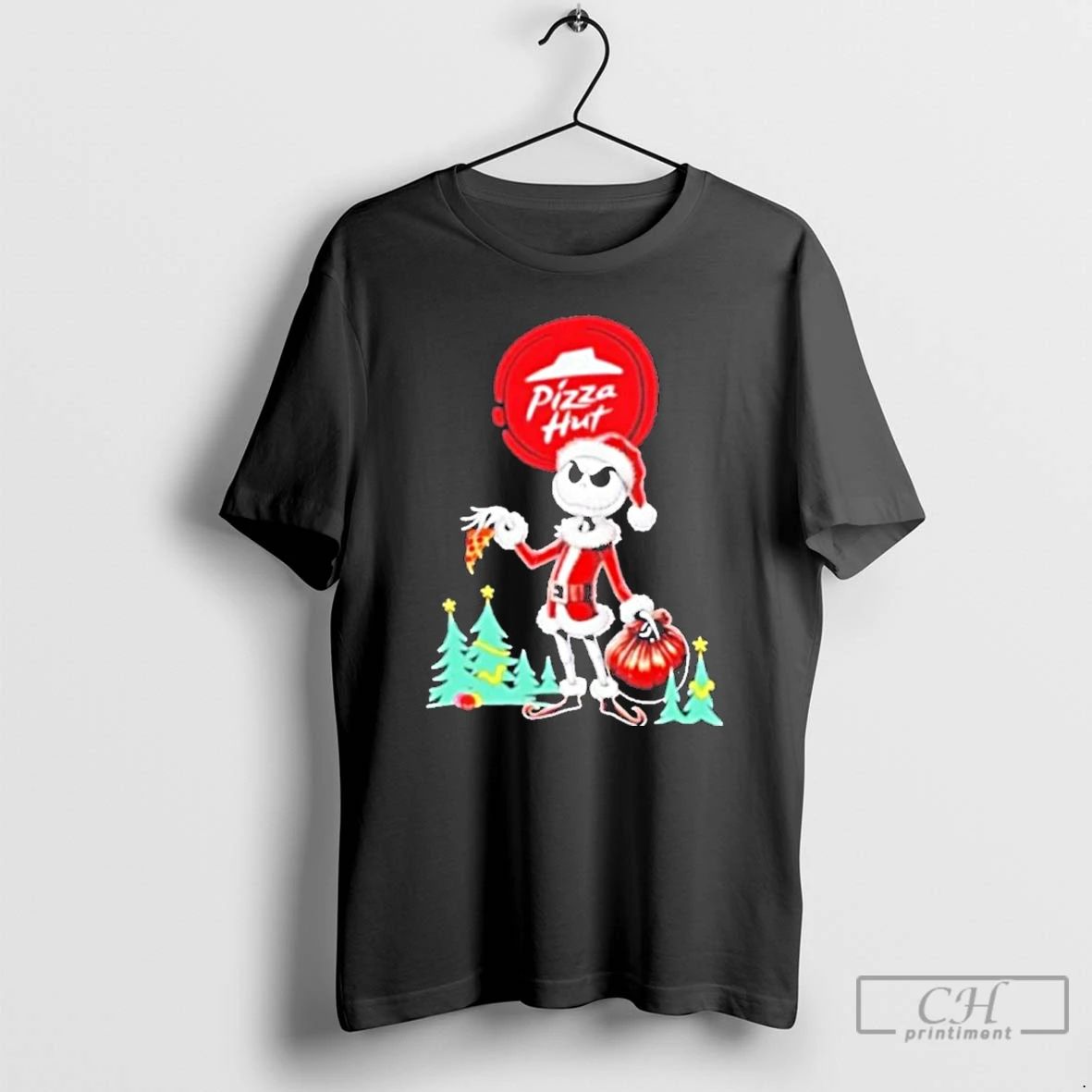Classic Pizza Hut X Jack Skellington Santa Isnt Real Christmas Graphic T Shirts