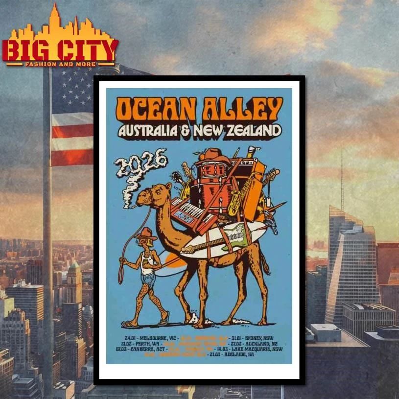 Ocean Alley 2026 AUS NZ Tour Limited Holographic Tour Poster Blue Shirt