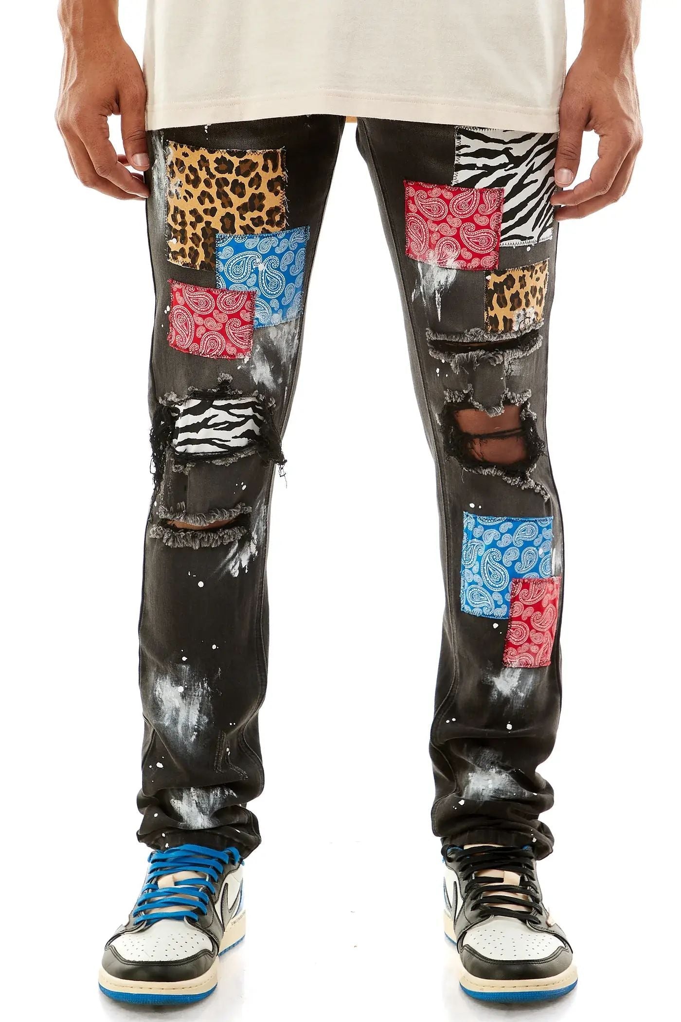 Multi-Patched Jeans - Edgy Charm