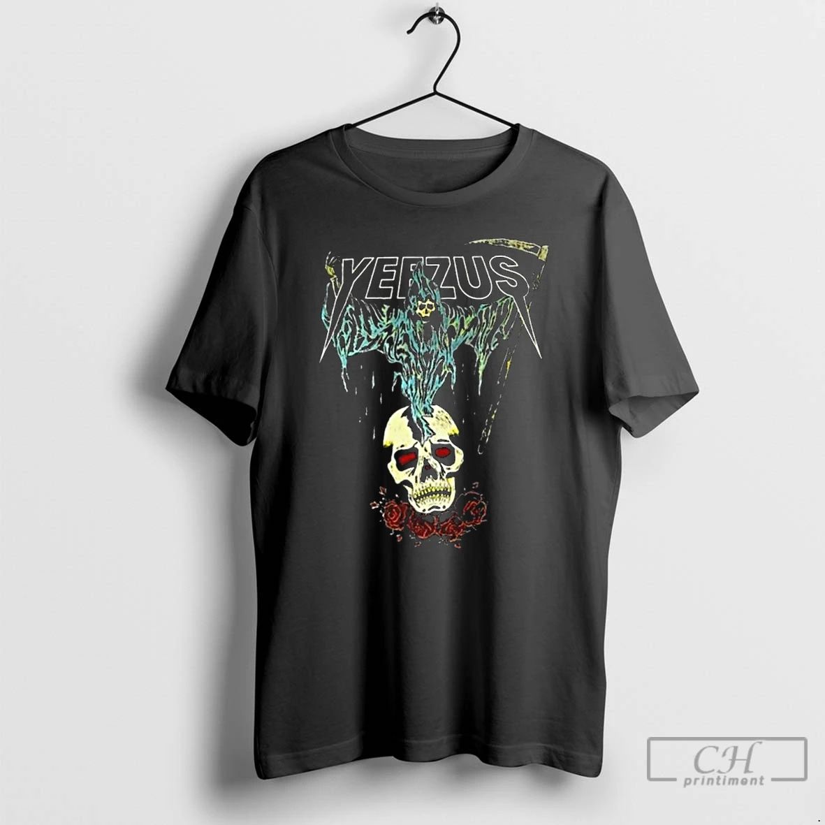 Classic Kanye West Ye Yeezus Grim Reaper Skull And Roses Long Sleve T Shirts