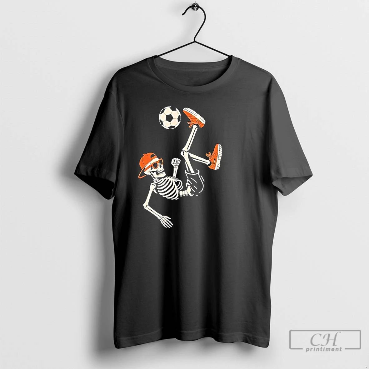 Classic Soccer Tee For Teens Boys Funny Halloween Skeleton T Shirts