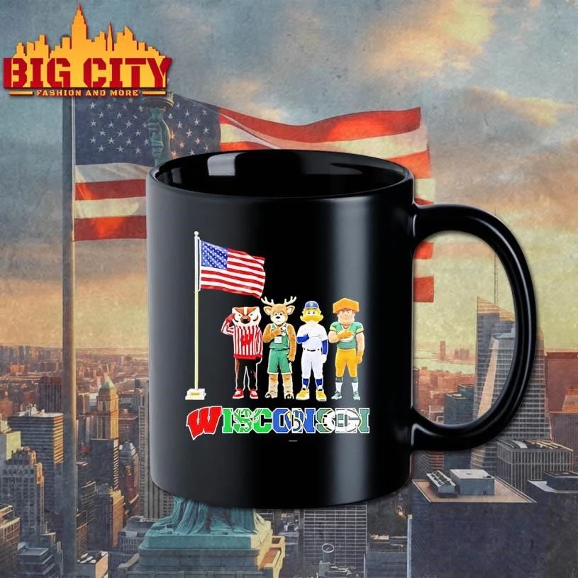 Wisconsin City Sports Mascot Front Of An American Flag Graphic Shirt
