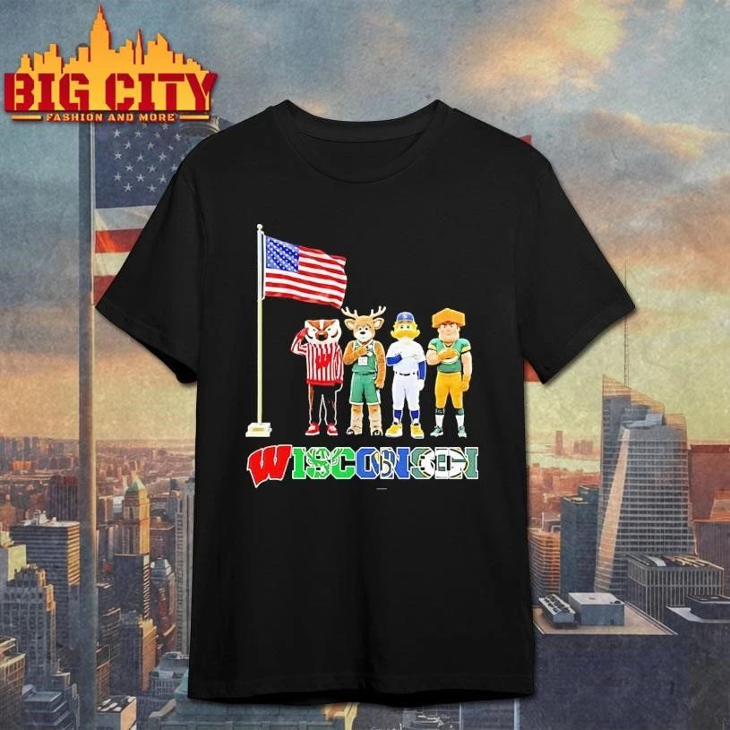 Wisconsin City Sports Mascot Front Of An American Flag Graphic Shirt