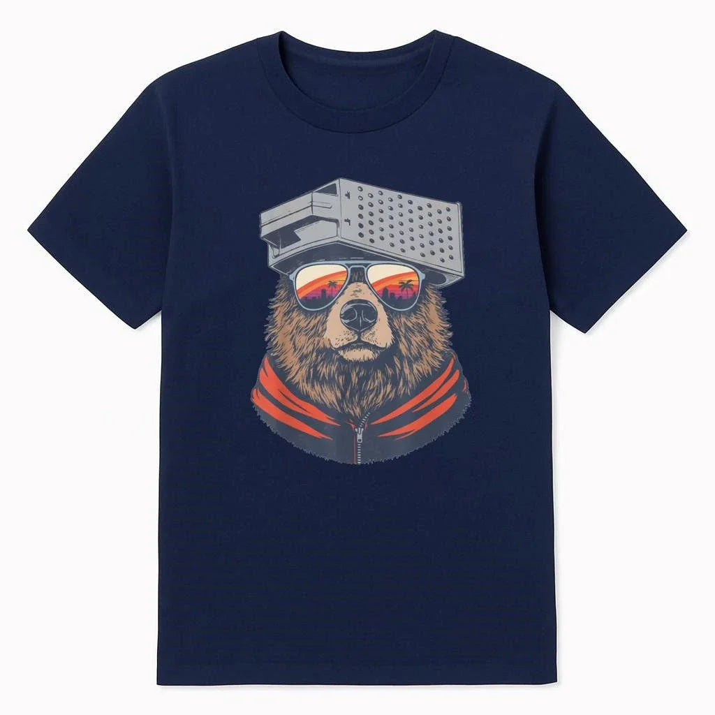 Vintage Sunset Bear with Cheese Grater Hat and Sunglasses Shirt