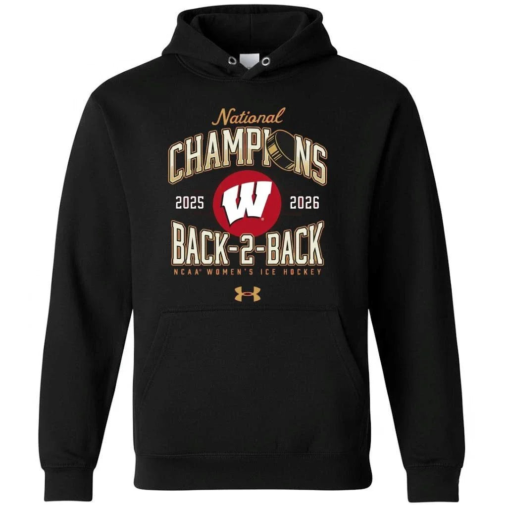 Wisconsin Badgers 2026 Women’s Ice Hockey National Champions Back-To-Back Shirt
